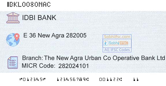 Idbi Bank The New Agra Urban Co Operative Bank LtdBranch 