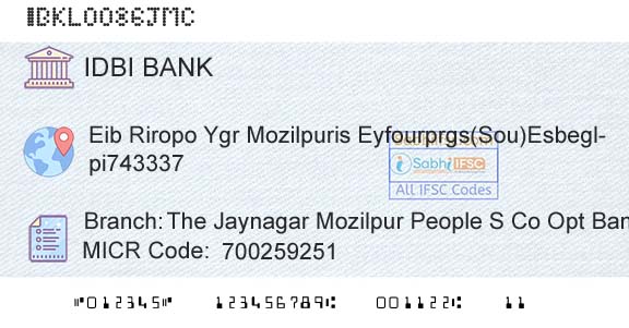 Idbi Bank The Jaynagar Mozilpur People S Co Opt Bank Ltd Branch 