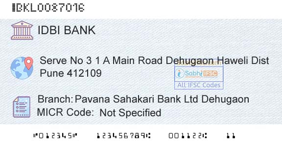 Idbi Bank Pavana Sahakari Bank Ltd DehugaonBranch 