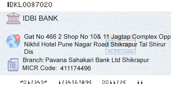 Idbi Bank Pavana Sahakari Bank Ltd ShikrapurBranch 