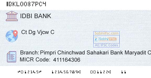 Idbi Bank Pimpri Chinchwad Sahakari Bank Maryadit ChakanBranch 