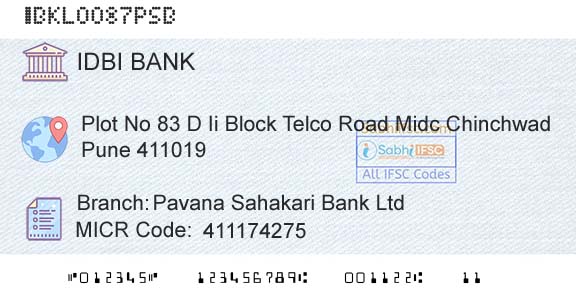 Idbi Bank Pavana Sahakari Bank LtdBranch 