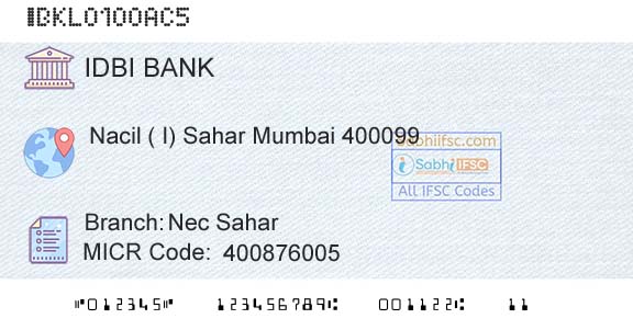 Idbi Bank Nec SaharBranch 