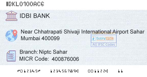 Idbi Bank Niptc SaharBranch 