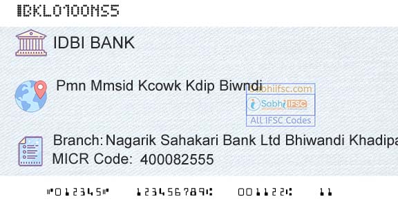 Idbi Bank Nagarik Sahakari Bank Ltd Bhiwandi Khadipar BranchBranch 