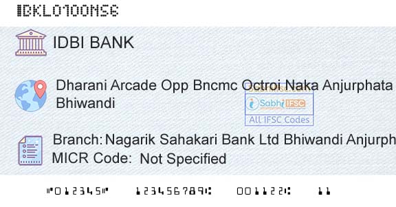 Idbi Bank Nagarik Sahakari Bank Ltd Bhiwandi Anjurphata BranBranch 