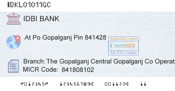 Idbi Bank The Gopalganj Central Gopalganj Co Operative Bank Branch 
