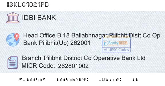 Idbi Bank Pilibhit District Co Operative Bank LtdBranch 