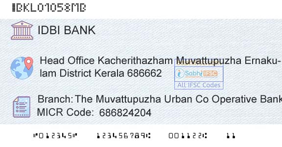 Idbi Bank The Muvattupuzha Urban Co Operative Bank Ltd No AdBranch 