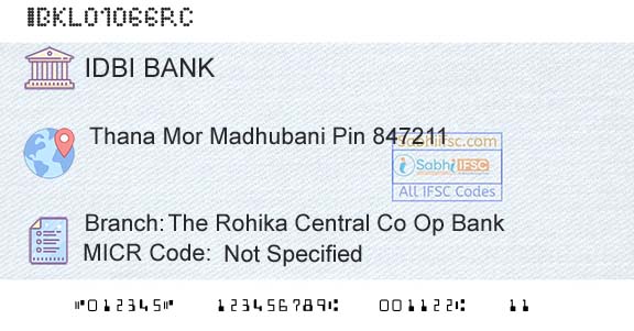 Idbi Bank The Rohika Central Co Op BankBranch 