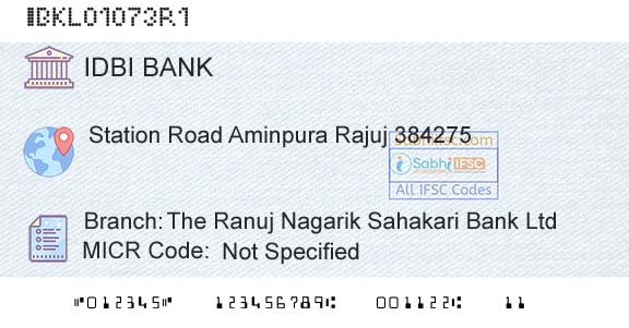 Idbi Bank The Ranuj Nagarik Sahakari Bank LtdBranch 