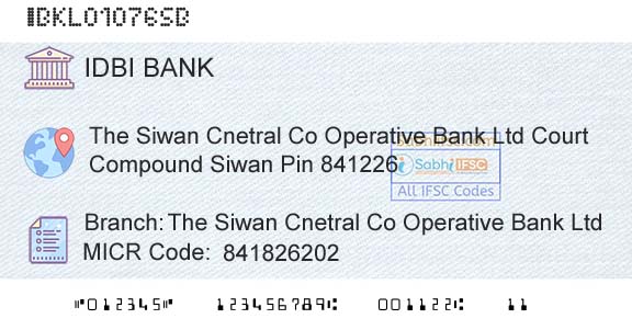 Idbi Bank The Siwan Cnetral Co Operative Bank LtdBranch 