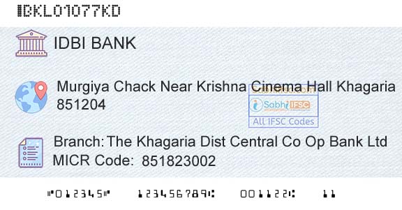 Idbi Bank The Khagaria Dist Central Co Op Bank Ltd Branch 
