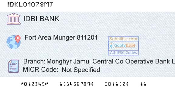 Idbi Bank Monghyr Jamui Central Co Operative Bank LtdBranch 