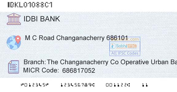 Idbi Bank The Changanacherry Co Operative Urban Bank Ltd ChaBranch 