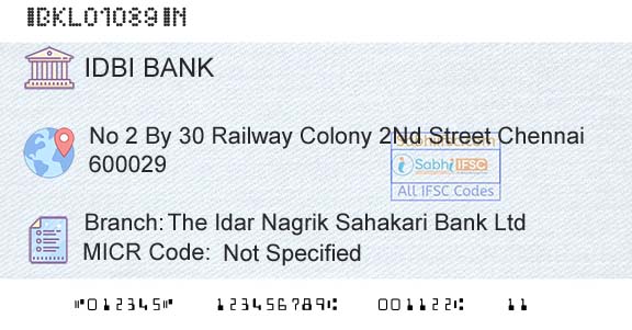 Idbi Bank The Idar Nagrik Sahakari Bank LtdBranch 