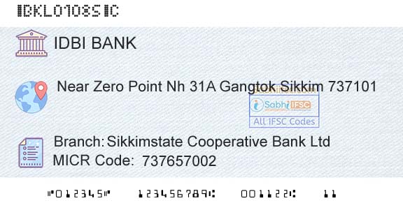 Idbi Bank Sikkimstate Cooperative Bank LtdBranch 