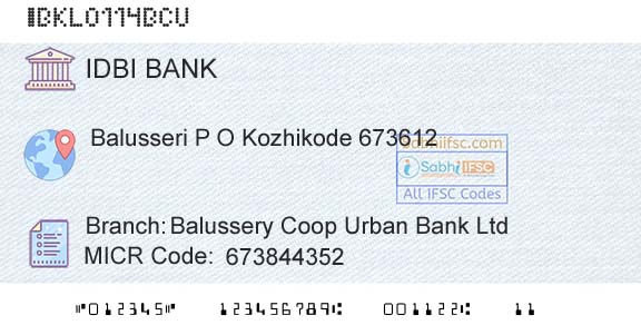 Idbi Bank Balussery Coop Urban Bank LtdBranch 