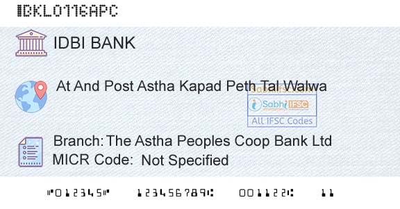 Idbi Bank The Astha Peoples Coop Bank LtdBranch 