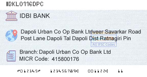 Idbi Bank Dapoli Urban Co Op Bank LtdBranch 
