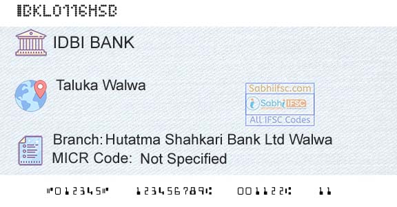 Idbi Bank Hutatma Shahkari Bank Ltd WalwaBranch 