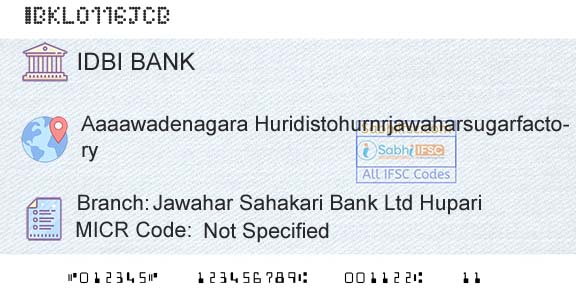 Idbi Bank Jawahar Sahakari Bank Ltd HupariBranch 