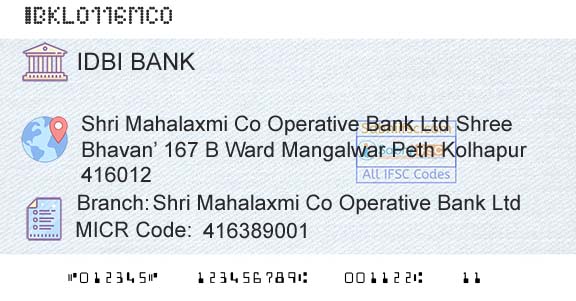 Idbi Bank Shri Mahalaxmi Co Operative Bank LtdBranch 