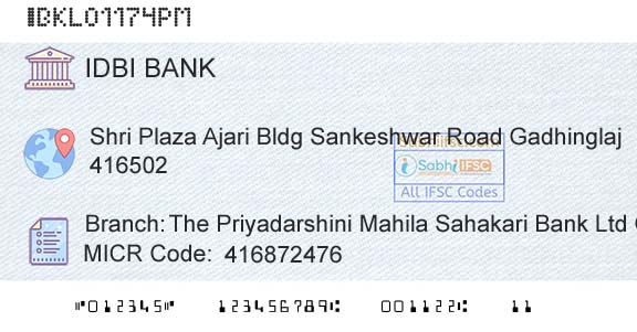 Idbi Bank The Priyadarshini Mahila Sahakari Bank Ltd GadhingBranch 