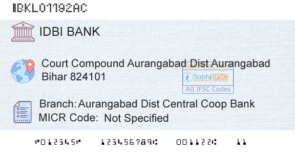 Idbi Bank Aurangabad Dist Central Coop BankBranch 