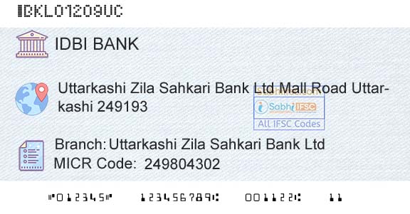 Idbi Bank Uttarkashi Zila Sahkari Bank LtdBranch 