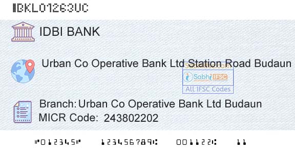 Idbi Bank Urban Co Operative Bank Ltd BudaunBranch 