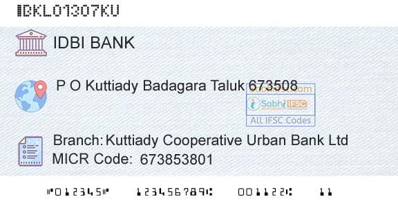 Idbi Bank Kuttiady Cooperative Urban Bank LtdBranch 