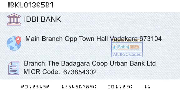 Idbi Bank The Badagara Coop Urban Bank LtdBranch 