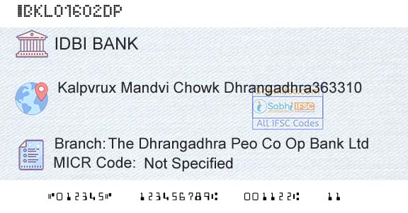 Idbi Bank The Dhrangadhra Peo Co Op Bank LtdBranch 