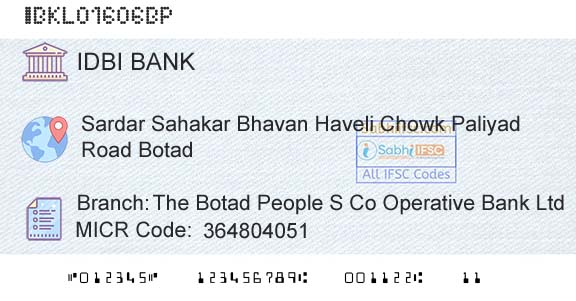 Idbi Bank The Botad People S Co Operative Bank LtdBranch 