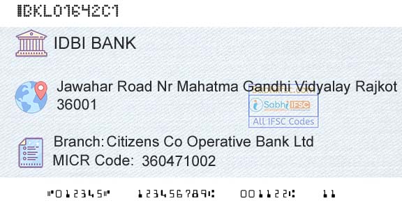 Idbi Bank Citizens Co Operative Bank LtdBranch 