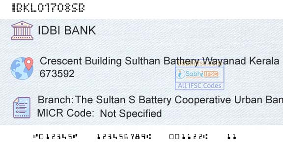 Idbi Bank The Sultan S Battery Cooperative Urban BankBranch 