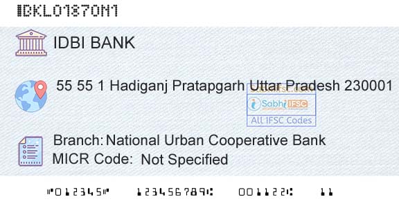 Idbi Bank National Urban Cooperative BankBranch 