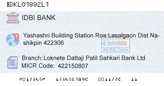Idbi Bank Loknete Dattaji Patil Sahkari Bank LtdBranch 