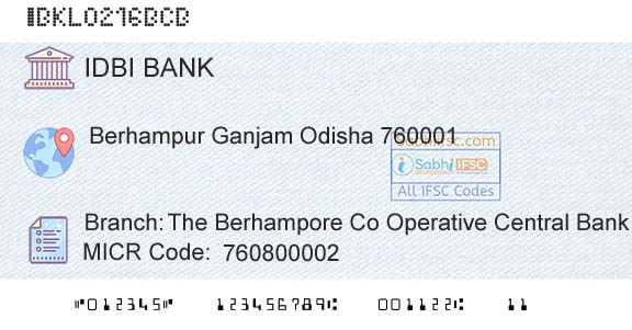 Idbi Bank The Berhampore Co Operative Central Bank LtdBranch 