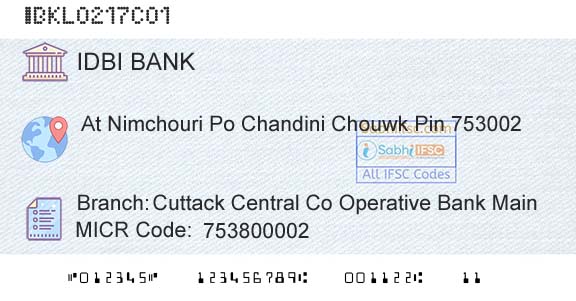 Idbi Bank Cuttack Central Co Operative Bank MainBranch 