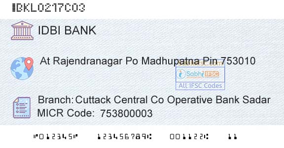 Idbi Bank Cuttack Central Co Operative Bank SadarBranch 