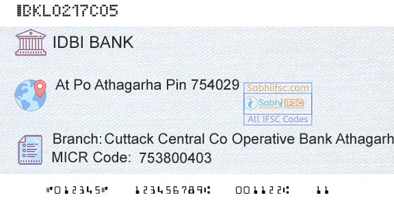 Idbi Bank Cuttack Central Co Operative Bank AthagarhaBranch 