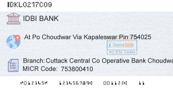 Idbi Bank Cuttack Central Co Operative Bank ChoudwarBranch 