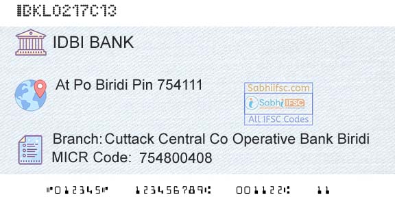 Idbi Bank Cuttack Central Co Operative Bank BiridiBranch 