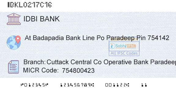Idbi Bank Cuttack Central Co Operative Bank ParadeepBranch 