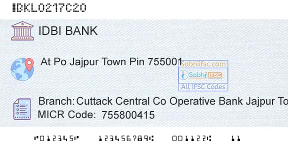Idbi Bank Cuttack Central Co Operative Bank Jajpur TownBranch 