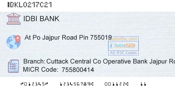 Idbi Bank Cuttack Central Co Operative Bank Jajpur RoadBranch 