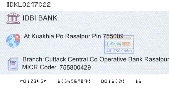 Idbi Bank Cuttack Central Co Operative Bank RasalpurBranch 