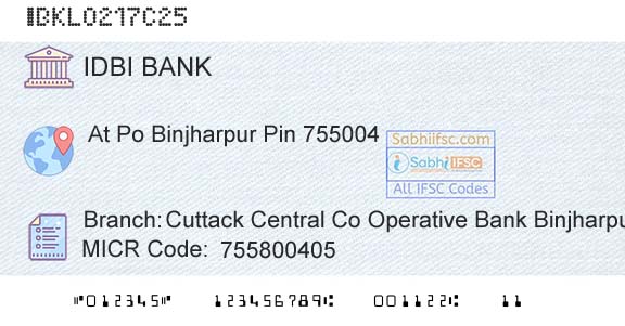 Idbi Bank Cuttack Central Co Operative Bank BinjharpurBranch 